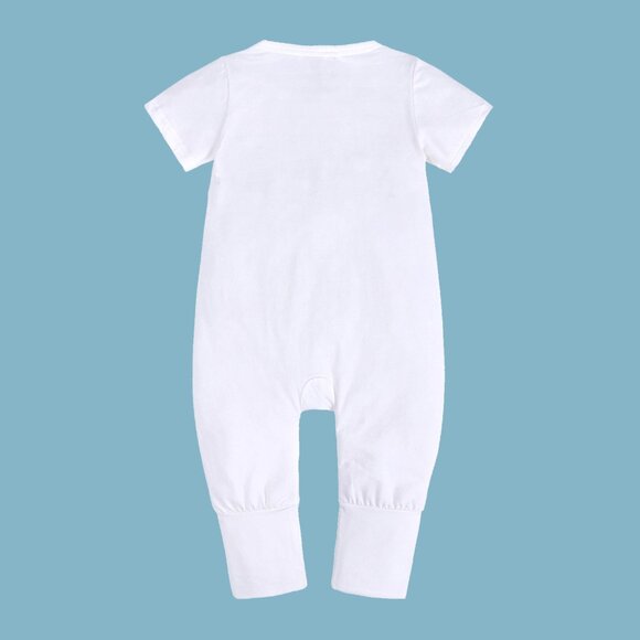 CUTE MONOGRAM-BABY ROMPER-Short Sleeve Double Zipper Cotton White 4-Sizes Unisex - Picture 4 of 14